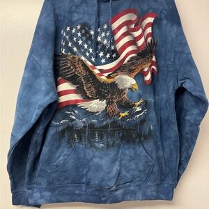The Mountain Bald Eagle American Flag Hoodie XL Blue Printed USA Sweatshirt I